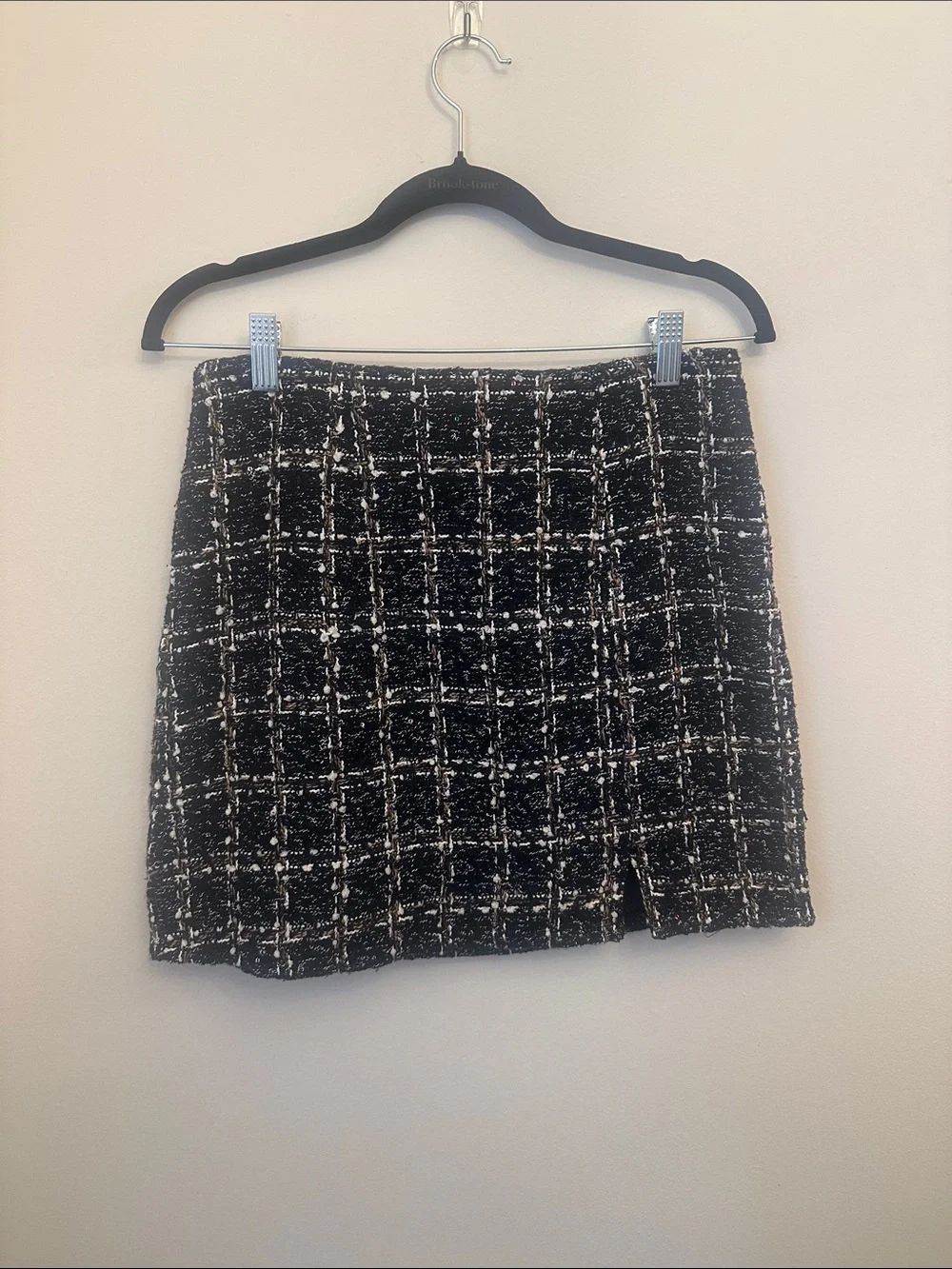 Francesca's Collections Black and White Windowpane Tweed Mini Skirt Sparkle Sz S